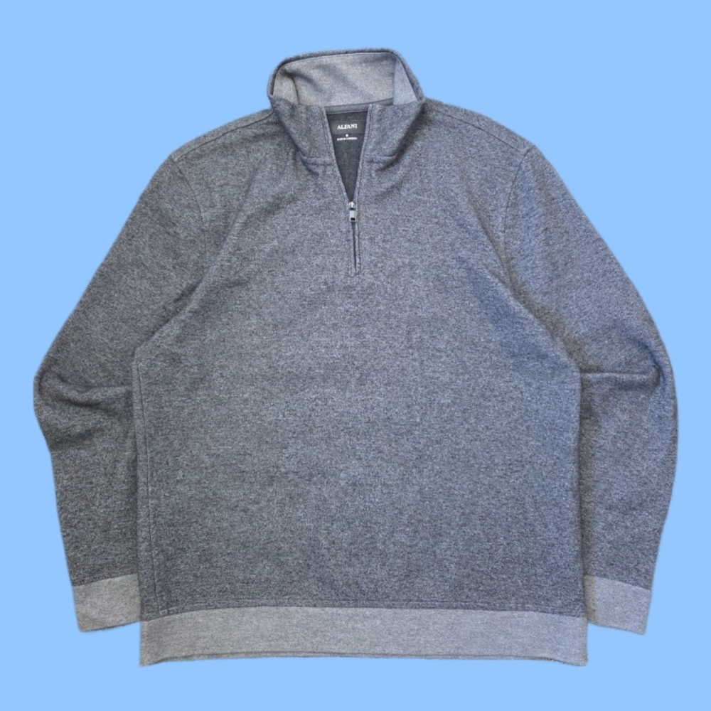 Alfani Gray Cotton Knit 1/4 Quarter Zip Mock Neck Pullover Sweater Size M